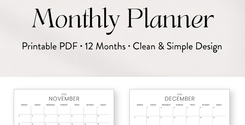 2026 Minimal Monthly Planner